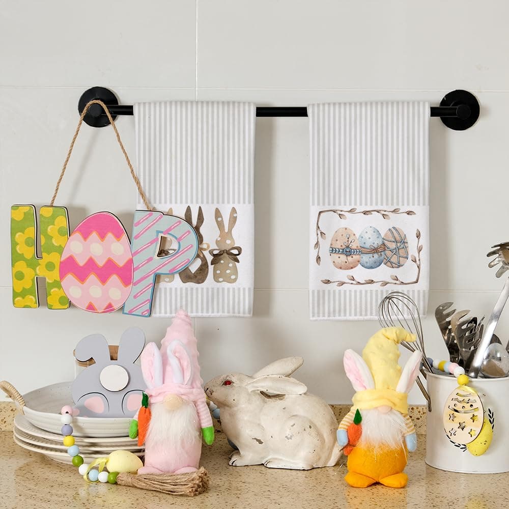 ARKENY Easter Kitchen Towels for Easter Decor Beige Bunny Dish Towels 18x26 Inch Ultra Absorbent Bar Drying Cloth Eggs Hand Towel for Kitchen Bathroom Party Easter Decorations Set of 2 thumbnail 2