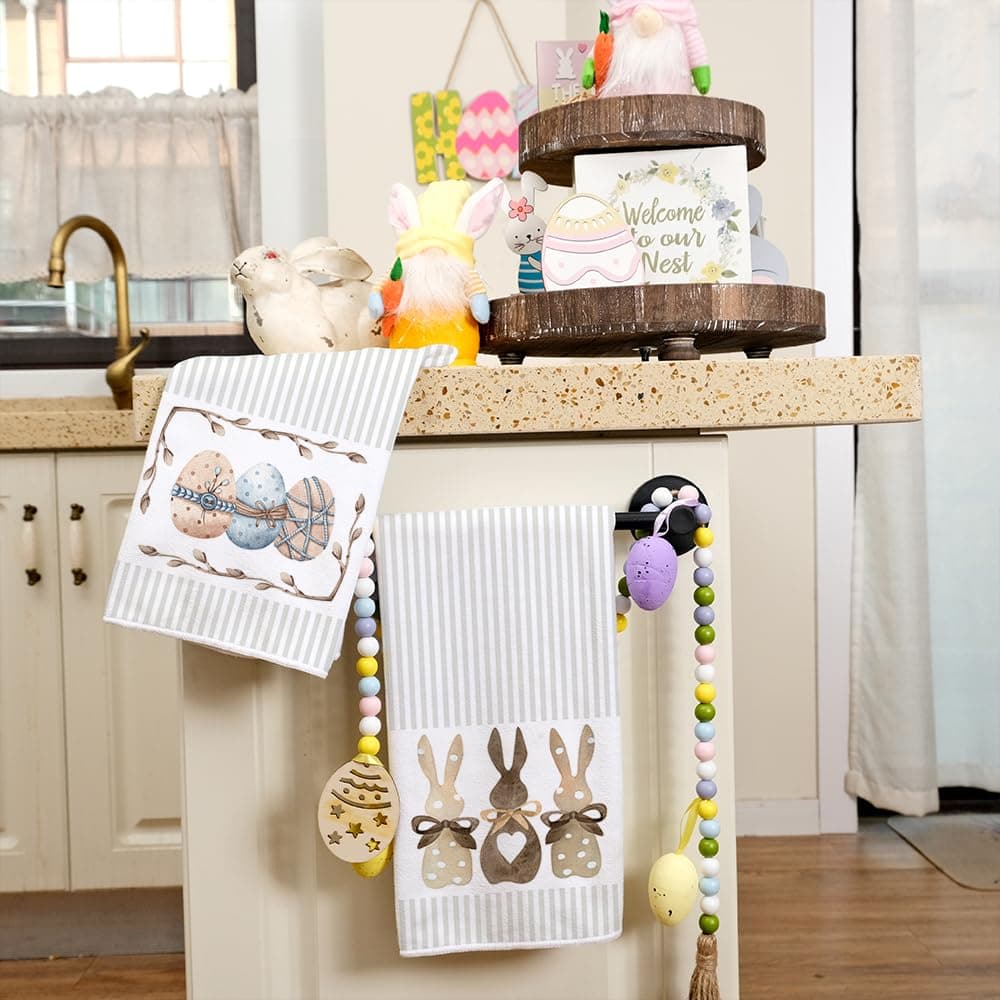 ARKENY Easter Kitchen Towels for Easter Decor Beige Bunny Dish Towels 18x26 Inch Ultra Absorbent Bar Drying Cloth Eggs Hand Towel for Kitchen Bathroom Party Easter Decorations Set of 2 thumbnail 4