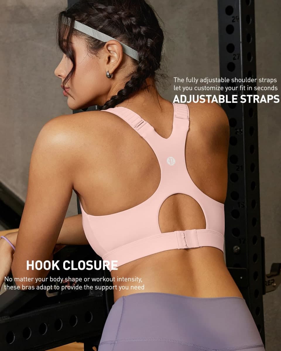 RUNNING GIRL Sports Bras for Women High Support, Adjustable Straps High Impact Racerback Bra with Hook Closure Molded Cup, Flush Pink, Small thumbnail 2
