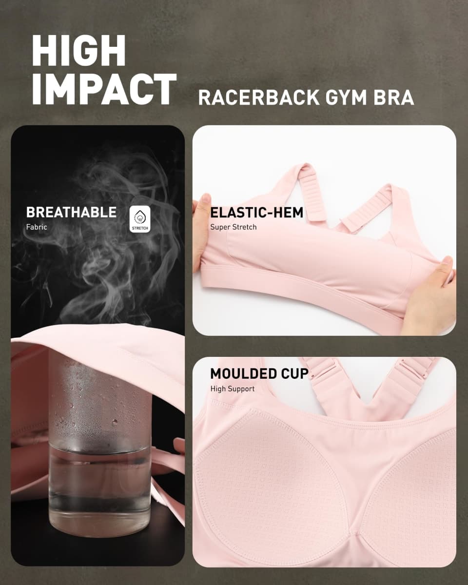RUNNING GIRL Sports Bras for Women High Support, Adjustable Straps High Impact Racerback Bra with Hook Closure Molded Cup, Flush Pink, Small thumbnail 3