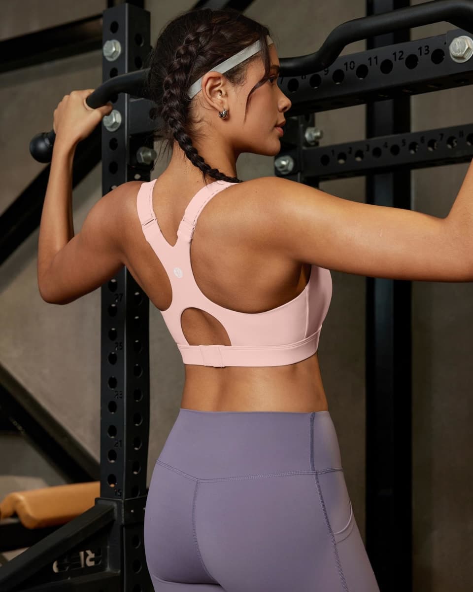 RUNNING GIRL Sports Bras for Women High Support, Adjustable Straps High Impact Racerback Bra with Hook Closure Molded Cup, Flush Pink, Small thumbnail 5