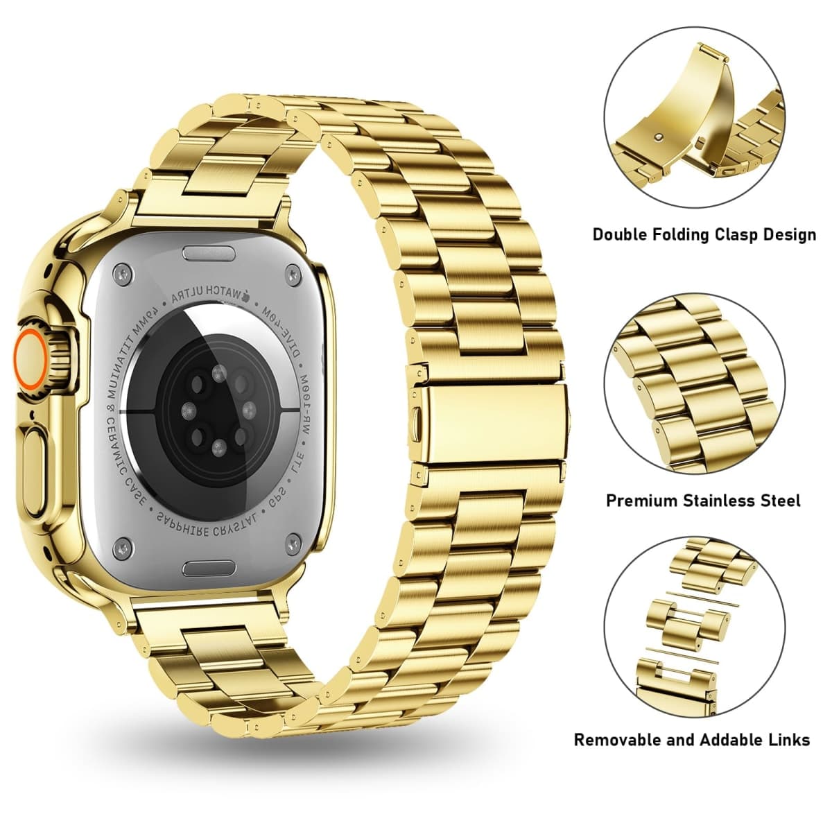 Bekomo Metal Band with Case Compatible for Apple Watch Bands Men Women thumbnail 3