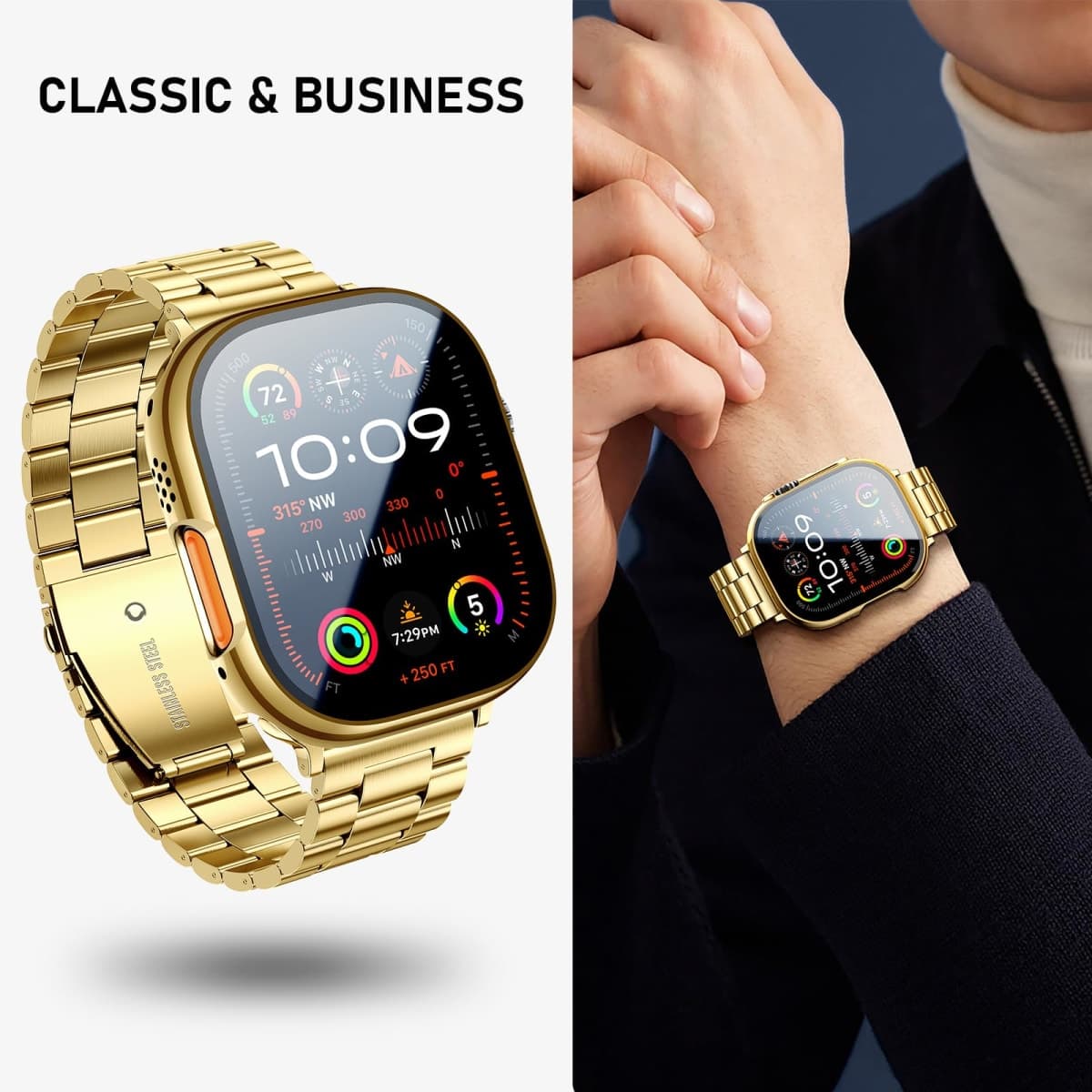 Bekomo Metal Band with Case Compatible for Apple Watch Bands Men Women thumbnail 4