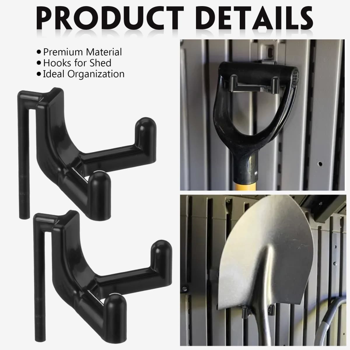 Geelin 8 Pcs Tool Hooks Compatible with Plastic Shed Hanger Wall Organization and Purpose Shed Storage Accessories Hanger and Storage Garage Wall Organization Accessories for Saving Space thumbnail 5