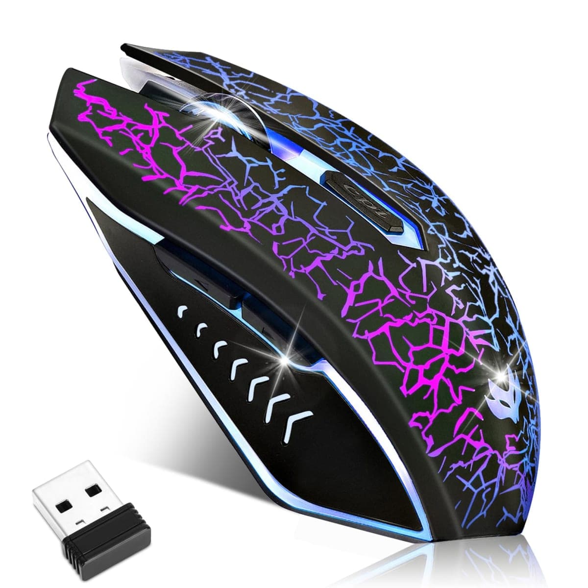 LuLabboard Wireless Gaming Mouse, Rechargeable Wireless Computer Mouse, 7-Color LED Light, Ergonomic Mouse with 6 Silent Click Buttons, 3 Adjustable 2400 DPI Wireless Mouse for Laptop,PC,Mac, Black — image 1