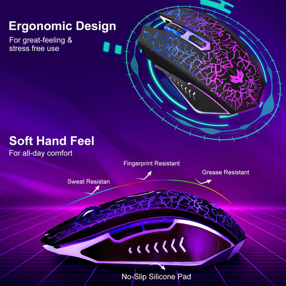 LuLabboard Wireless Gaming Mouse, Rechargeable Wireless Computer Mouse, 7-Color LED Light, Ergonomic Mouse with 6 Silent Click Buttons, 3 Adjustable 2400 DPI Wireless Mouse for Laptop,PC,Mac, Black thumbnail 5