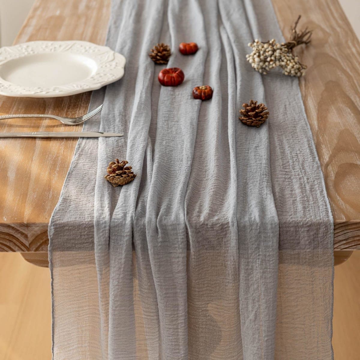 Keketoarrange Cheesecloth Table Runner, Powder Blue Gauze Table Runner, Bohemian Style 120" and 10ft thumbnail 4