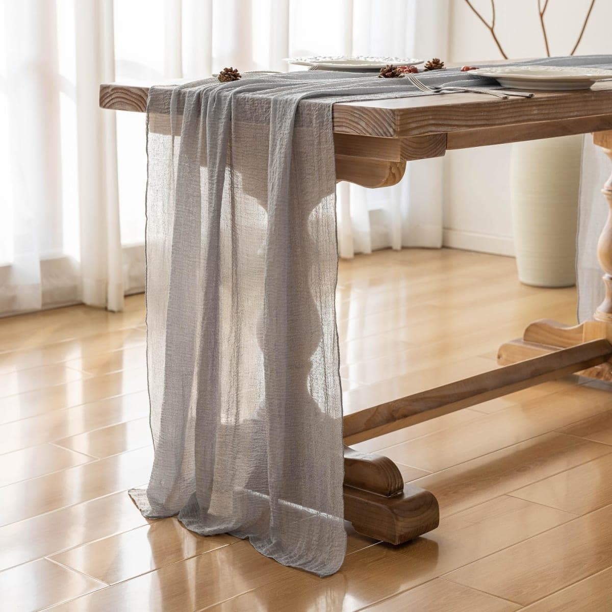 Keketoarrange Cheesecloth Table Runner, Powder Blue Gauze Table Runner, Bohemian Style 120" and 10ft thumbnail 5