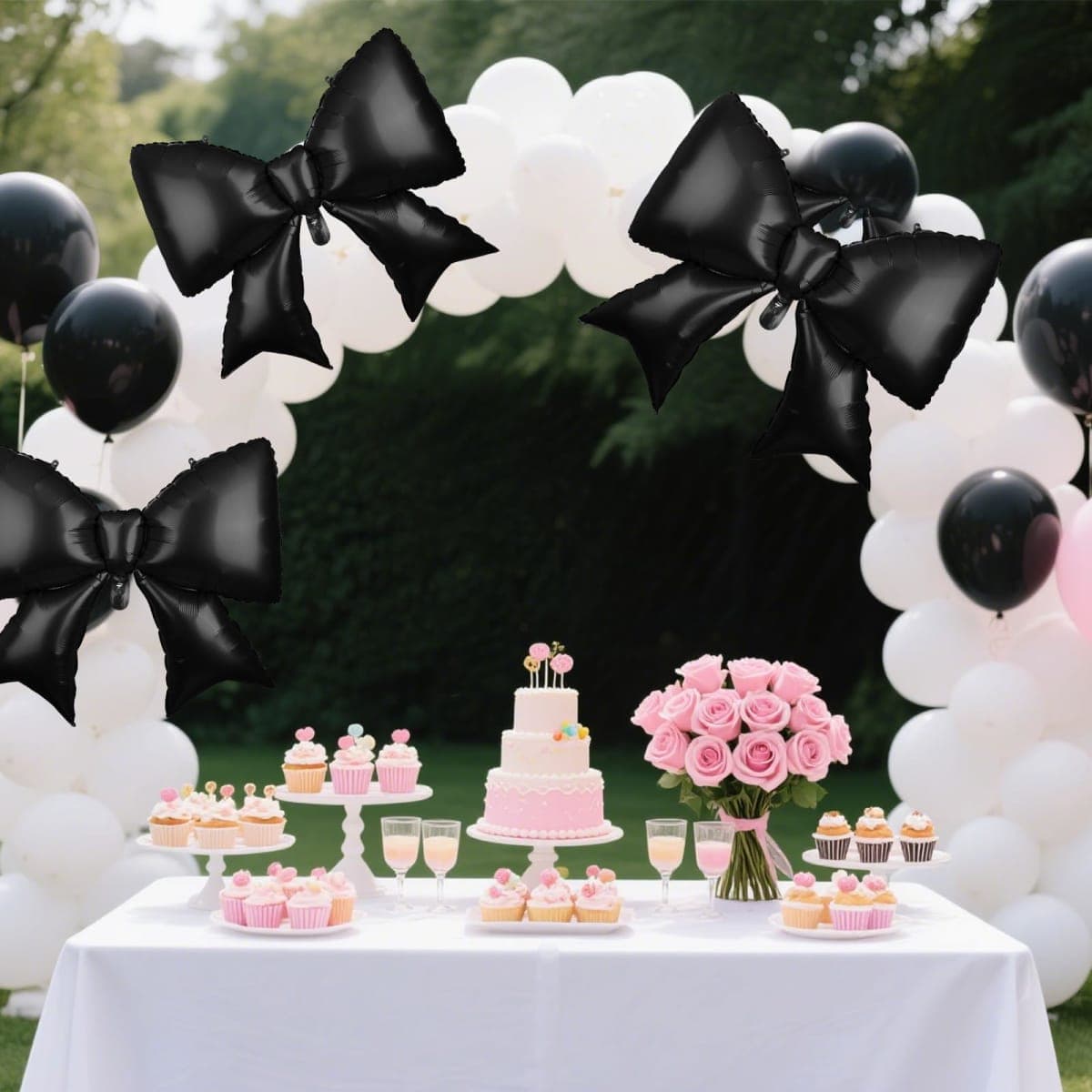 4pcs Giant Black Bow Balloon, 98x75cm/38.58x29.53in Black Large Bow Theme Balloons Fashion Birthday Decoration for Bridal Shower Baby Shower Engagement Bachelorette Graduation Party Supplies thumbnail 3