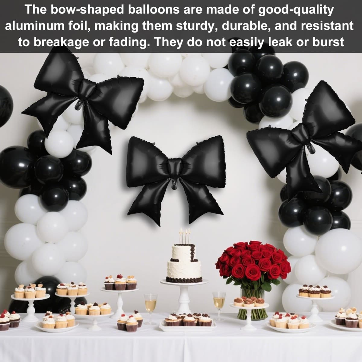 4pcs Giant Black Bow Balloon, 98x75cm/38.58x29.53in Black Large Bow Theme Balloons Fashion Birthday Decoration for Bridal Shower Baby Shower Engagement Bachelorette Graduation Party Supplies thumbnail 4