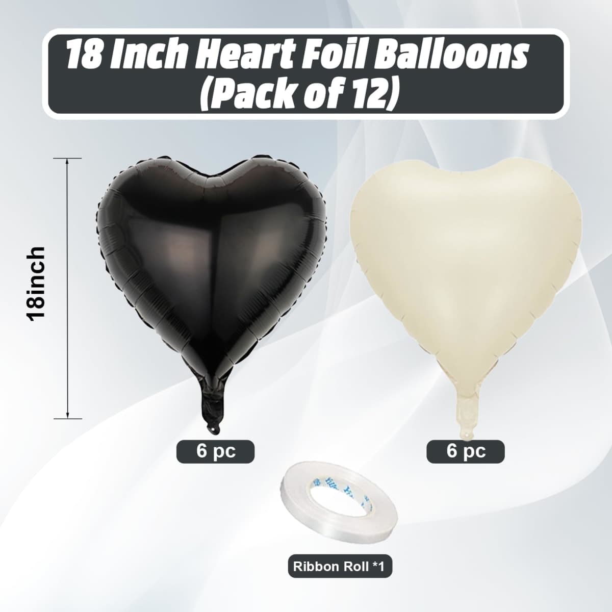 Black and White Heart Balloons 18 Inch Black and Cream White Heart Shape 12 Pack White Sand Black Helium Foil Heart Balloon for Birthday Wedding Bridal Shower Hen Party thumbnail 2