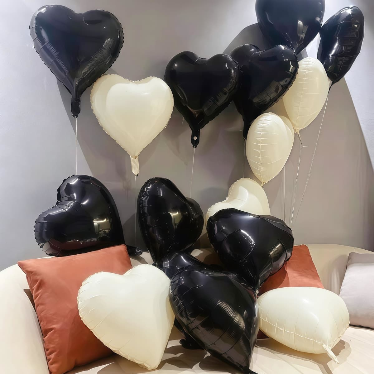 Black and White Heart Balloons 18 Inch Black and Cream White Heart Shape 12 Pack White Sand Black Helium Foil Heart Balloon for Birthday Wedding Bridal Shower Hen Party thumbnail 3