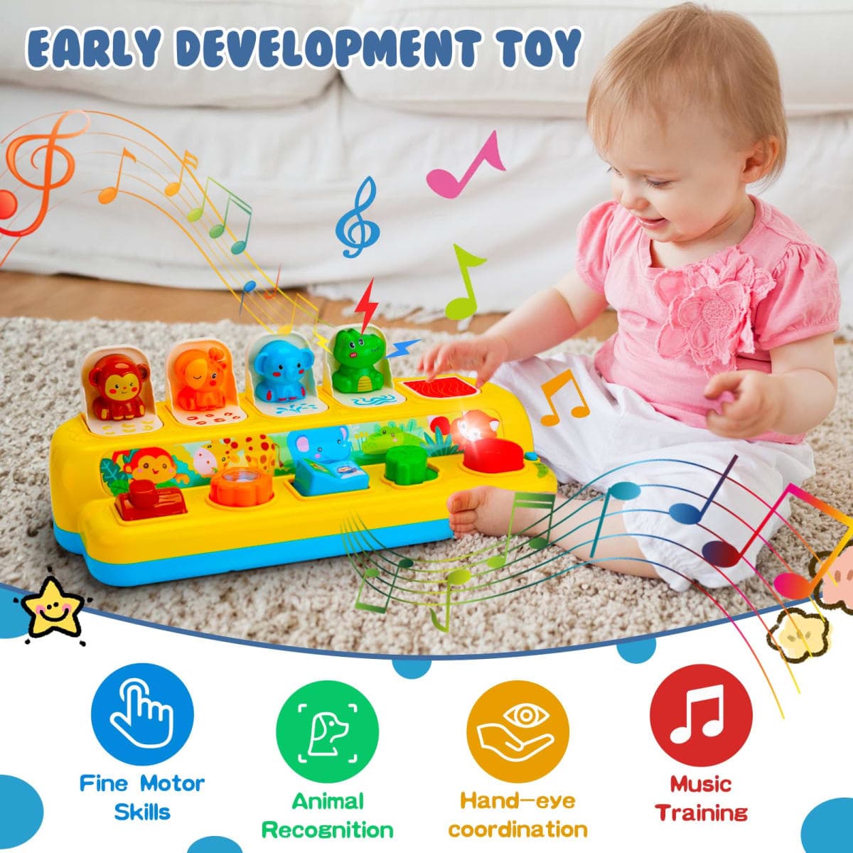 Baby Pop Up Toys with Music & Light Montessori Toys for 1 Year Old Boy Girl thumbnail 5
