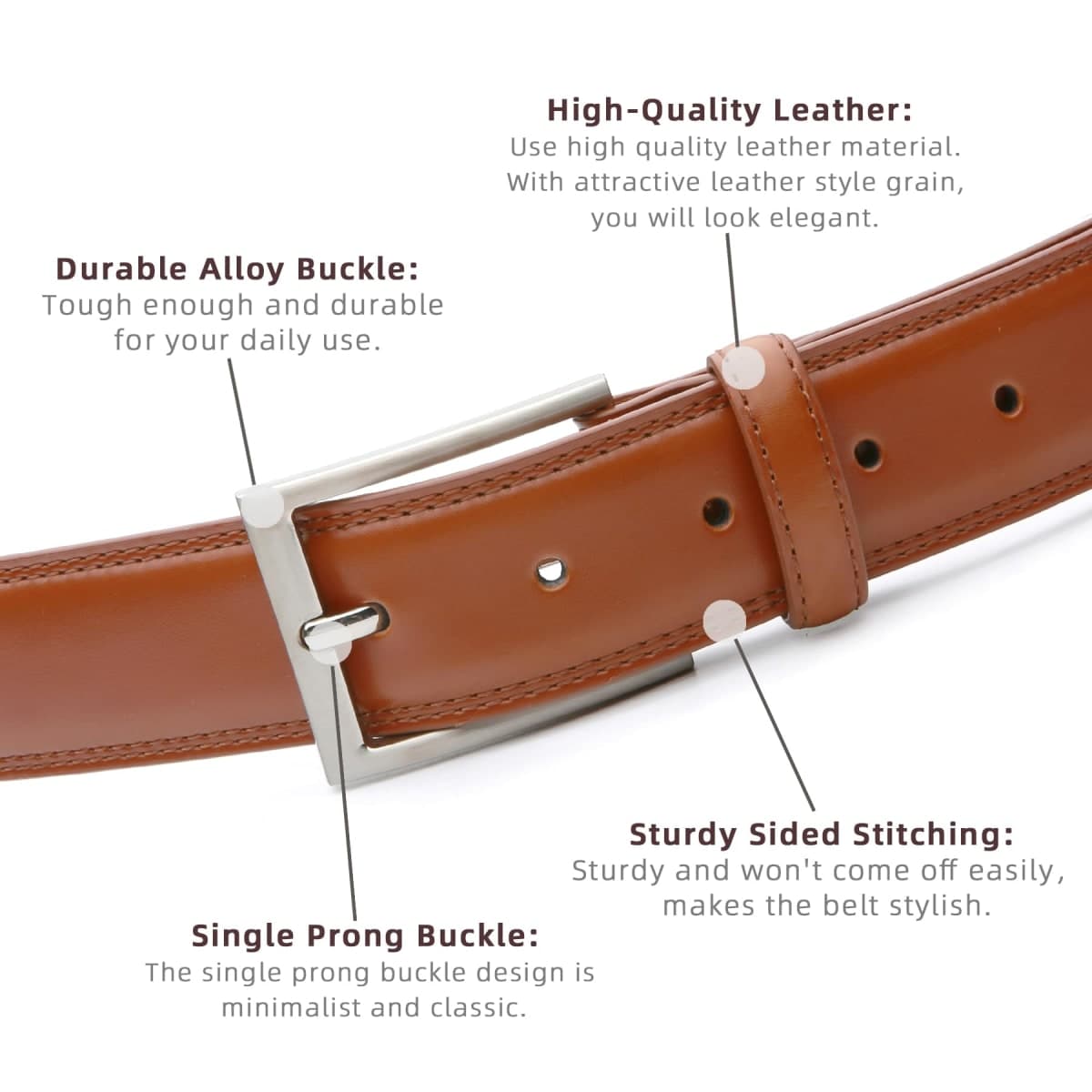 LCG LUCHENGYI Men Leather Dress Belt, Casual Belts with Single Prong Buckle, Tan, 34 (waist:32) thumbnail 3