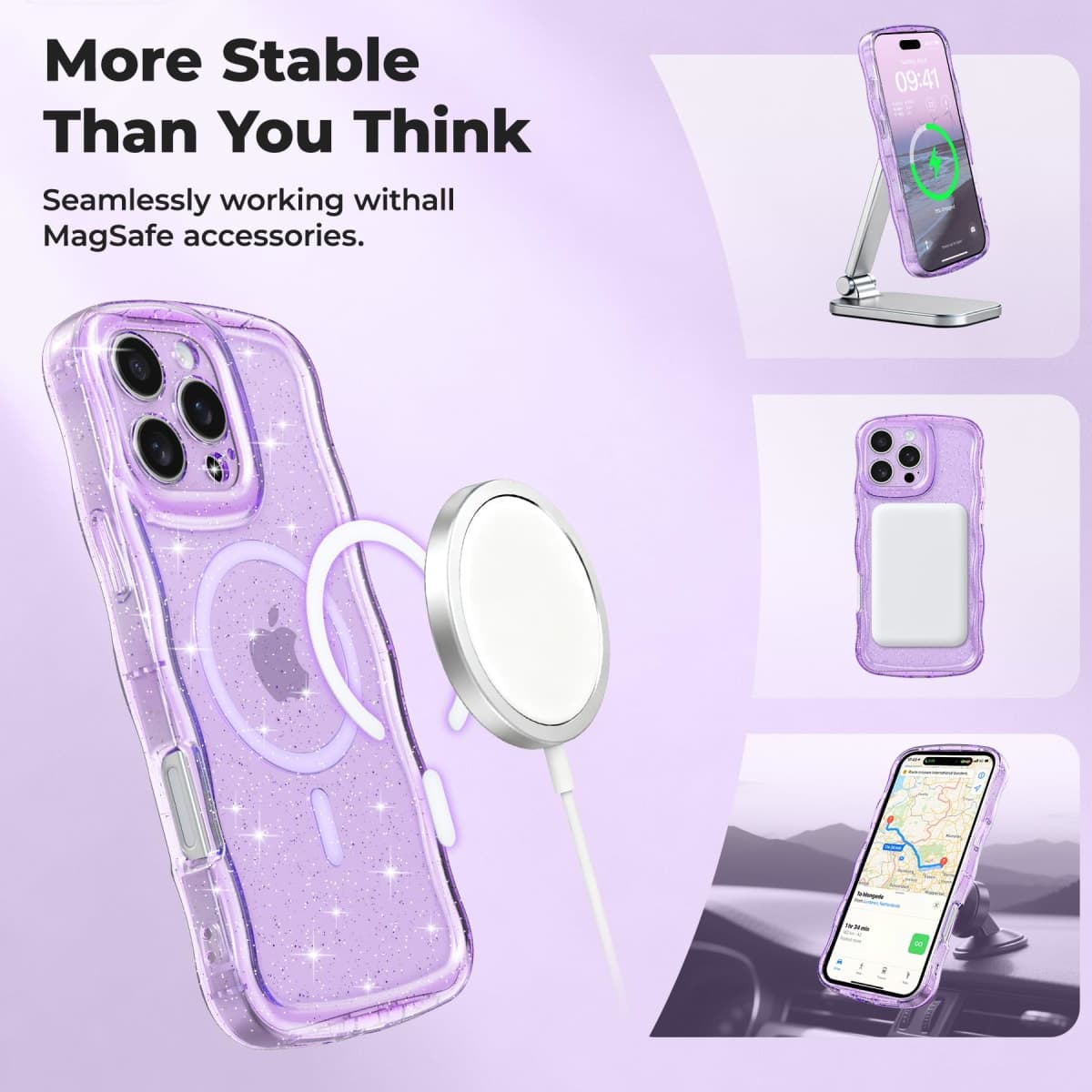 FABSPARK Glitter Case for iPhone 14 Pro,Fit for MagSafe,Purple thumbnail 3