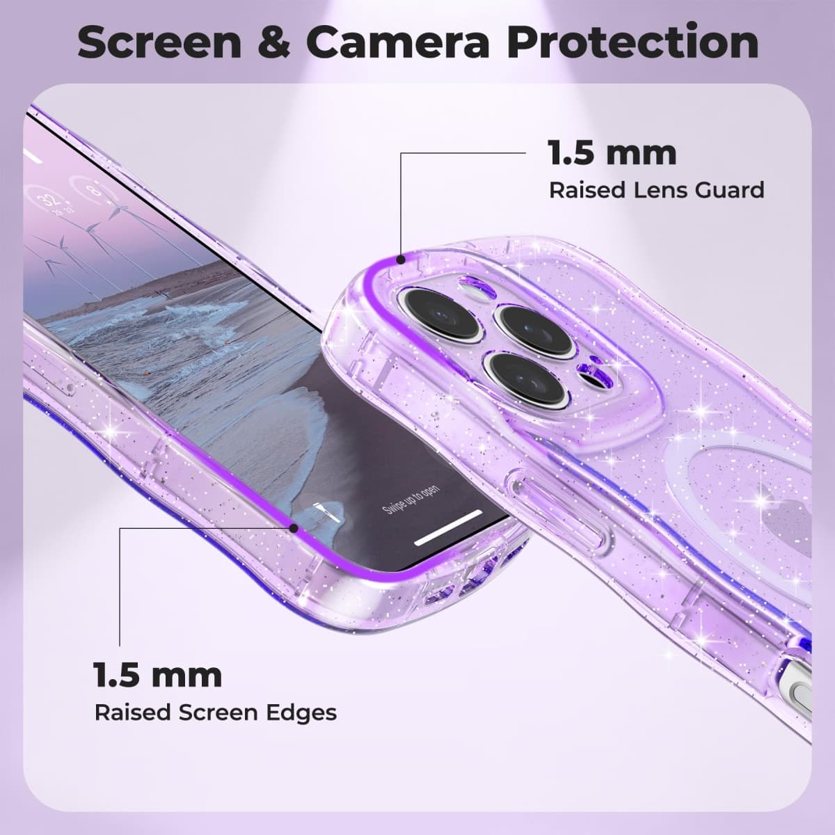 FABSPARK Glitter Case for iPhone 14 Pro,Fit for MagSafe,Purple thumbnail 5