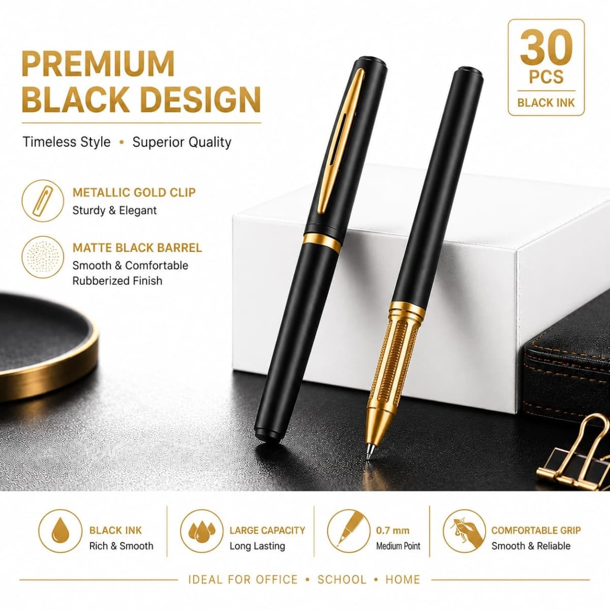 DruckFeder FederDruck Gel Pens 30 Pack Black Fine Point Smooth Writing Pens, Gel Ink Rollerball Pens 0.7mm,Back to School Supplies thumbnail 2