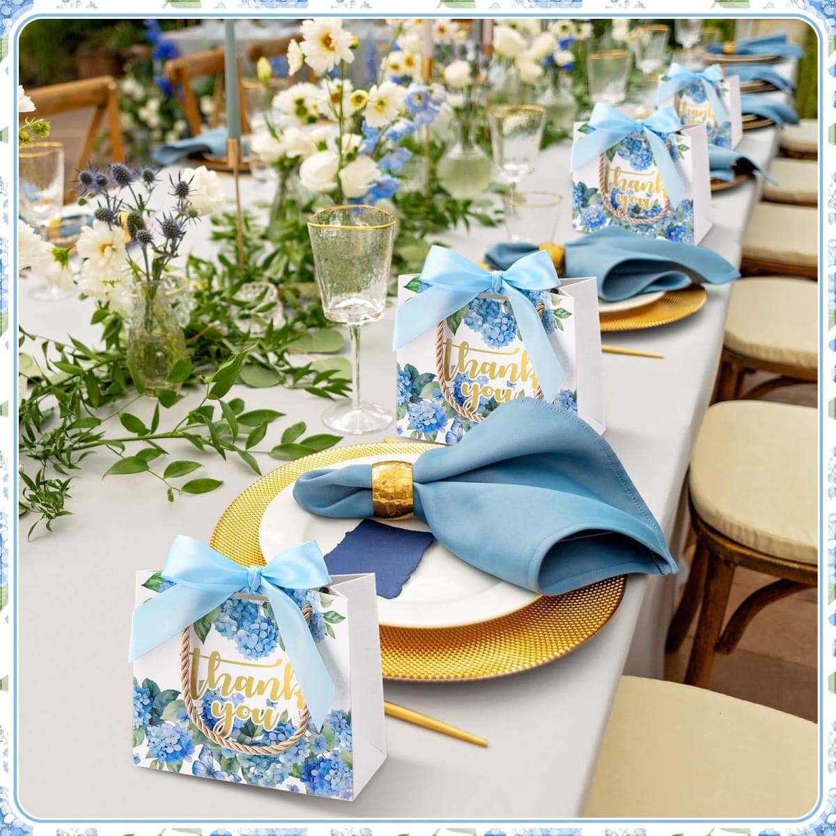 Moinchore 40 Pack Thank You Gift Bags with Handles Paper Wedding Welcome Bags Bridal Shower Leaf Flower Welcome Gift Tote with Bow for Wedding Birthday Baby Shower Party Favor(Blue Hydrangea) thumbnail 4