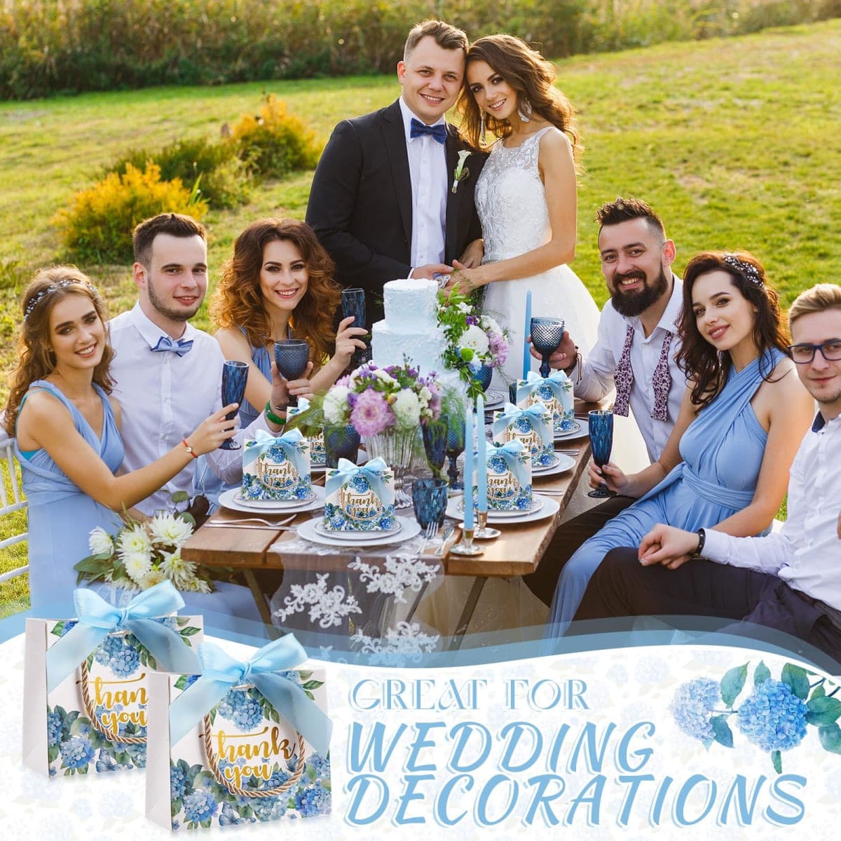 Moinchore 40 Pack Thank You Gift Bags with Handles Paper Wedding Welcome Bags Bridal Shower Leaf Flower Welcome Gift Tote with Bow for Wedding Birthday Baby Shower Party Favor(Blue Hydrangea) thumbnail 5