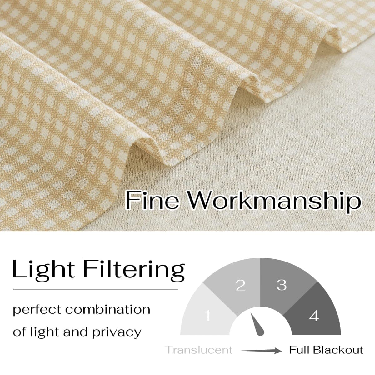 NICETOWN Linen Kitchen Short Curtains 36 Inch Length 2 Panels, Butter Yellow Plaid Rustic Farmhouse Decor Drapes, Light Filtering Tier Curtains with Rod Pocket for Bedroom Bathroom, 30 x 36 thumbnail 4