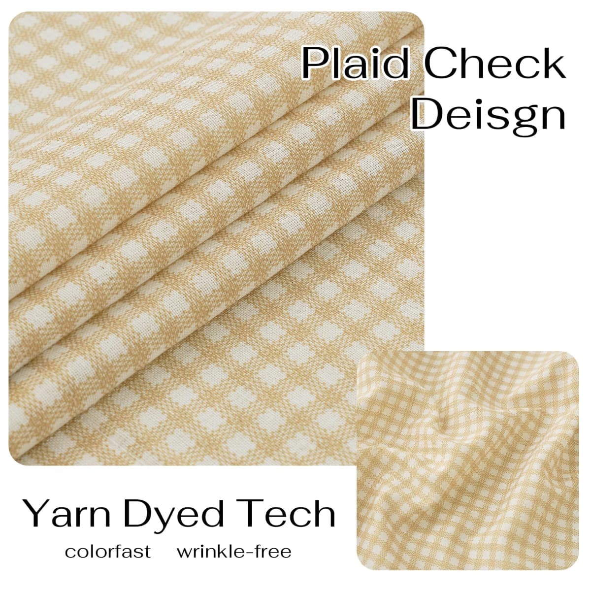 NICETOWN Linen Kitchen Short Curtains 36 Inch Length 2 Panels, Butter Yellow Plaid Rustic Farmhouse Decor Drapes, Light Filtering Tier Curtains with Rod Pocket for Bedroom Bathroom, 30 x 36 thumbnail 5
