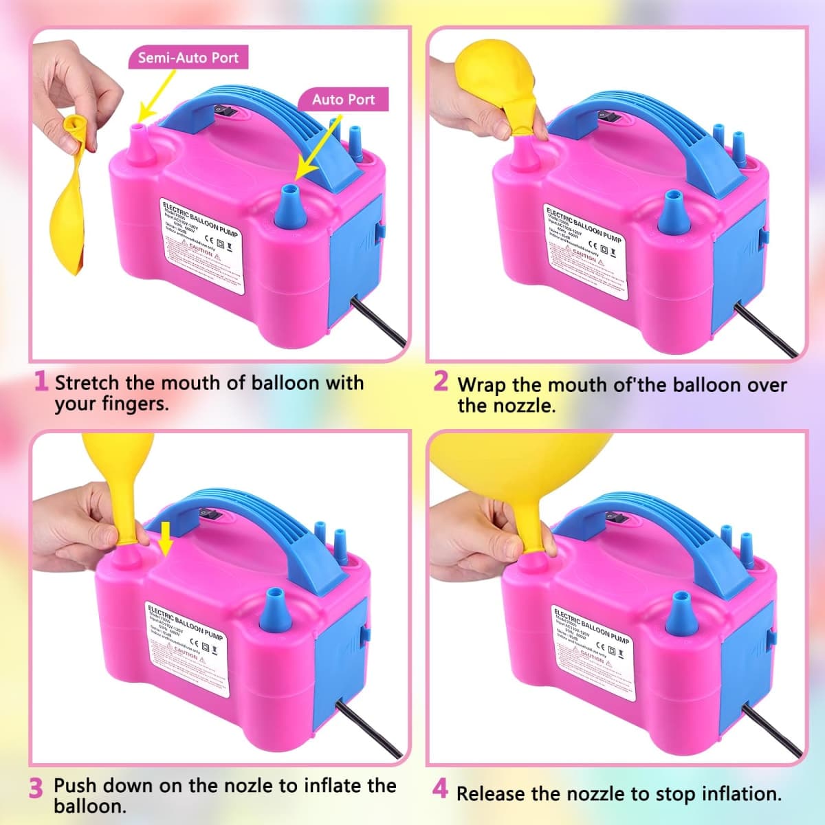 Electric Balloon Pump,Balloon Inflator, Dual Nozzle Electric Air Pump,Balloon Pump Balloons Blower 110V 600W for Party Decoration with Gifts:2 Balloon Tying Tools (Rose red) thumbnail 3