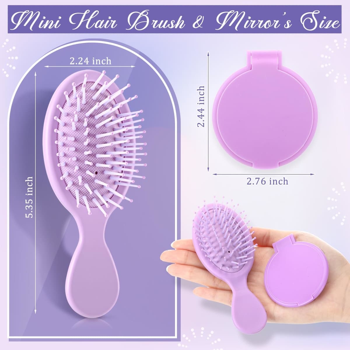 Meanplan 12 Pcs Mini Hair Brush Set Travel Wet Dry Hair Combs Pocket Detangling Compact Folding Makeup Mirrors for Spa Sleepover Birthday Bridal Shower Bachelorette Christmas Party Gift(Purple) thumbnail 2