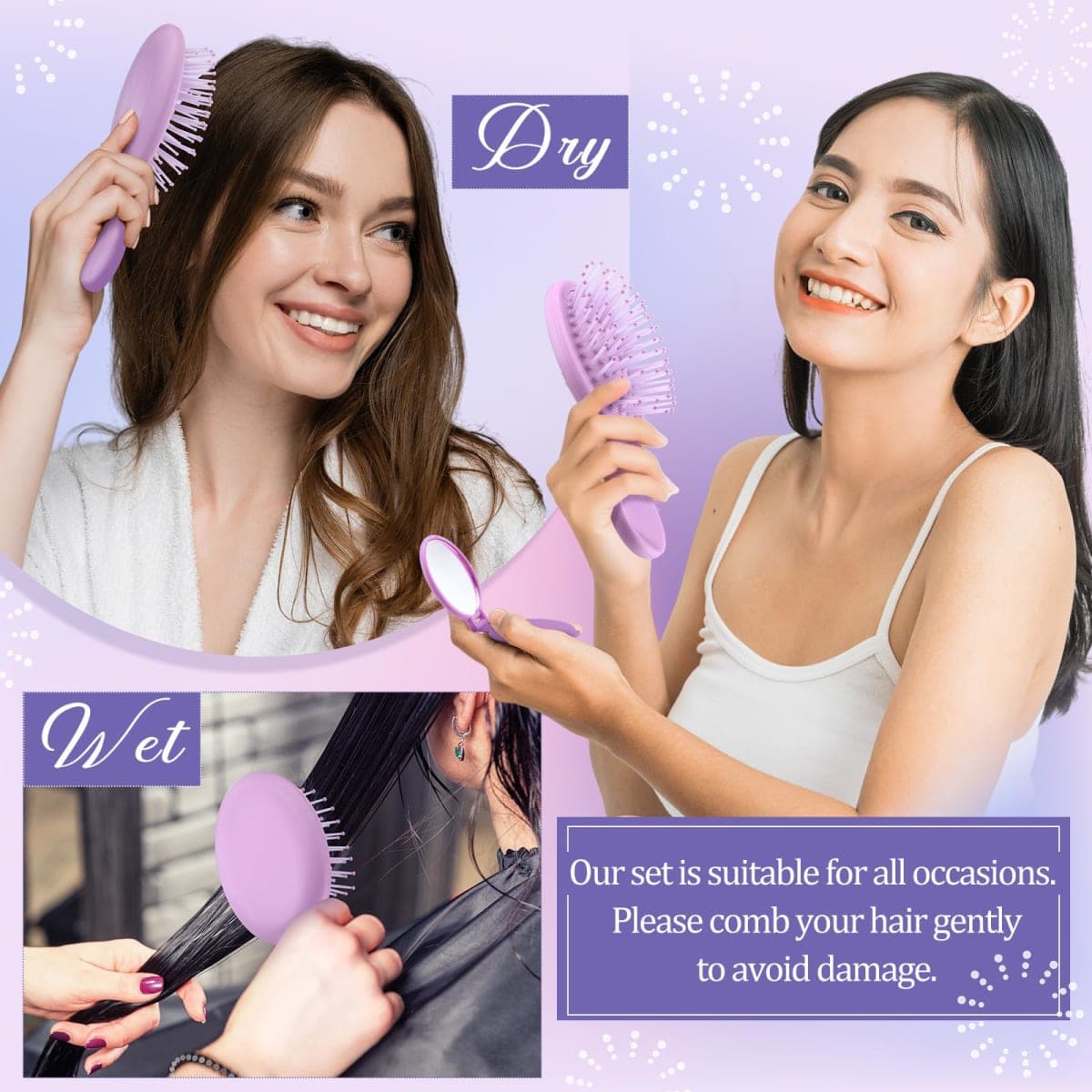 Meanplan 12 Pcs Mini Hair Brush Set Travel Wet Dry Hair Combs Pocket Detangling Compact Folding Makeup Mirrors for Spa Sleepover Birthday Bridal Shower Bachelorette Christmas Party Gift(Purple) thumbnail 5