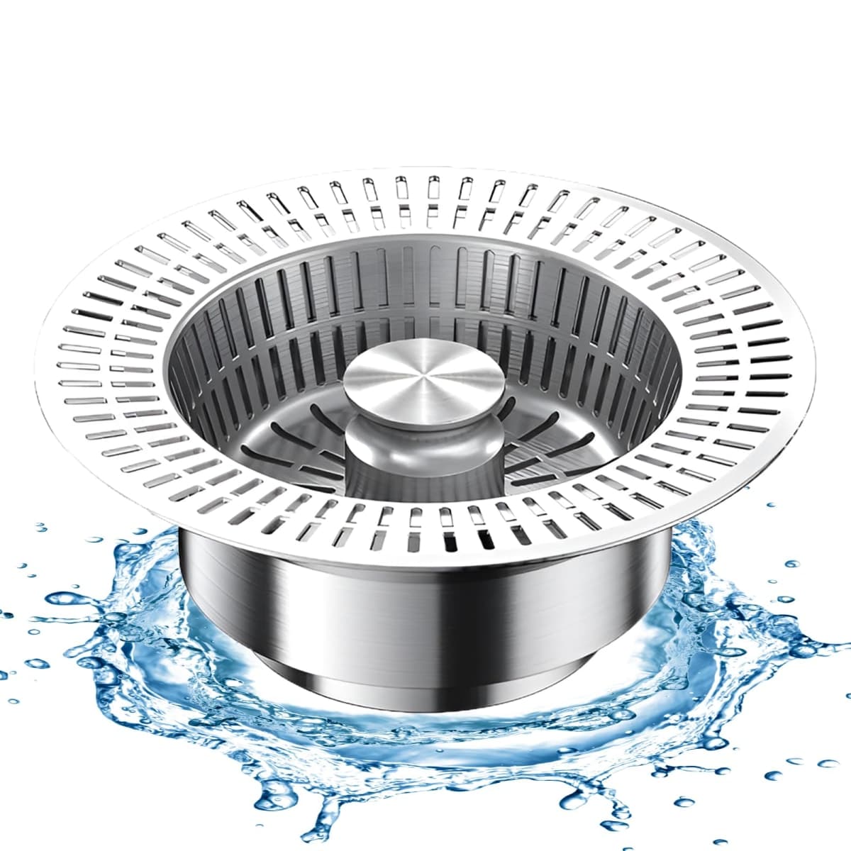 Sink Drain Strainer, Kitchen Stainless Steel Sink Stopper with Strainer, Upgraded Universal 3 in1 Pop Up Anti-Clogging Sink Strainer Basket fit US Standard 3-1/2'' Drain (1) — image 1