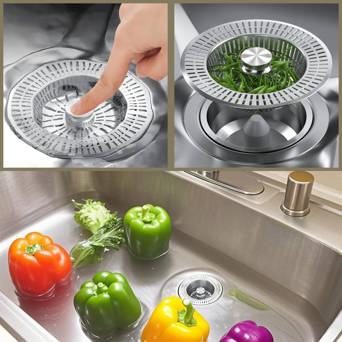 Sink Drain Strainer, Kitchen Stainless Steel Sink Stopper with Strainer, Upgraded Universal 3 in1 Pop Up Anti-Clogging Sink Strainer Basket fit US Standard 3-1/2'' Drain (1) thumbnail 2
