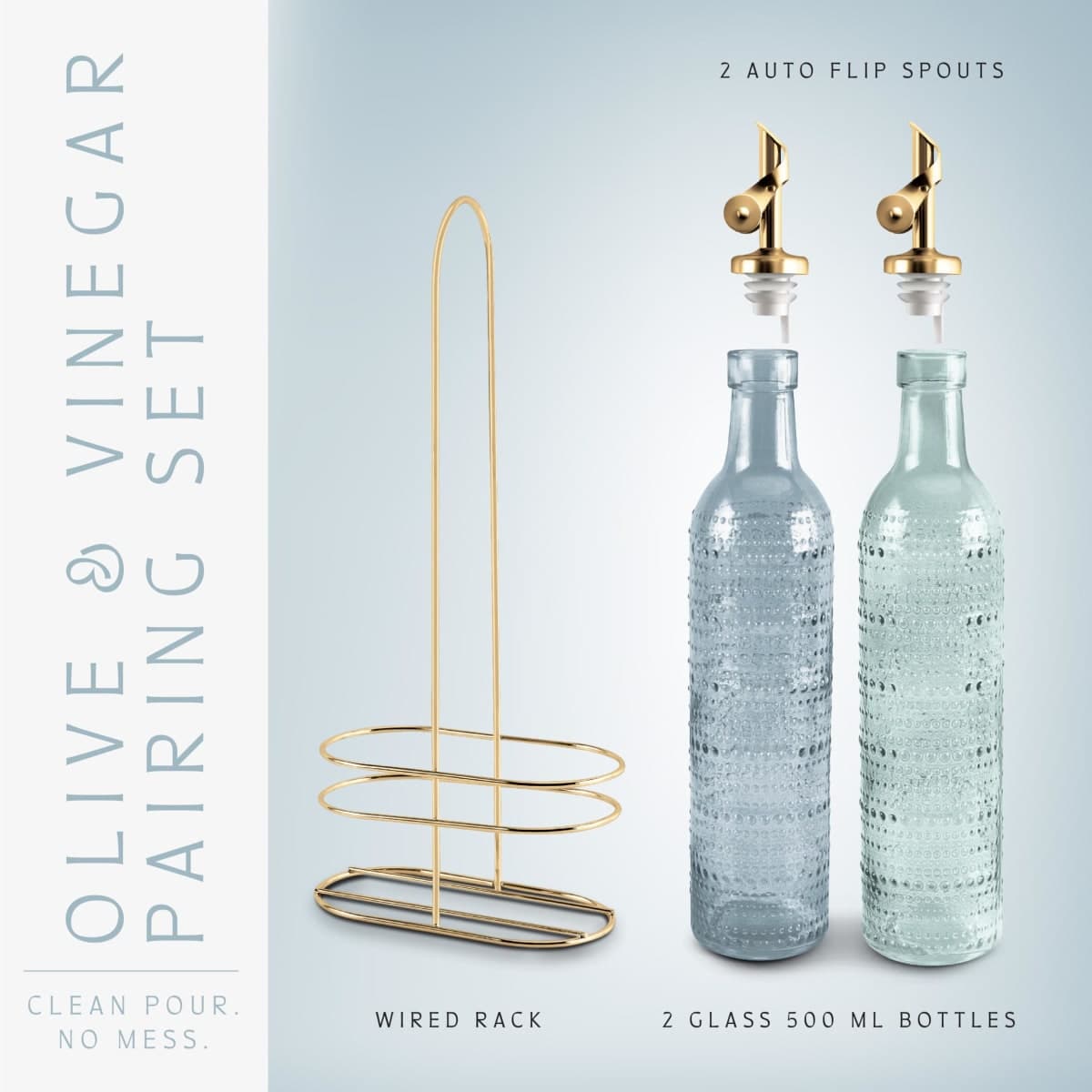 COOK WITH COLOR Glass Olive Oil Bottle Dispenser - 2 Pack- 17oz Oil and Vinegar Cruet - Olive Oil Carafe Decanter for Kitchen thumbnail 3