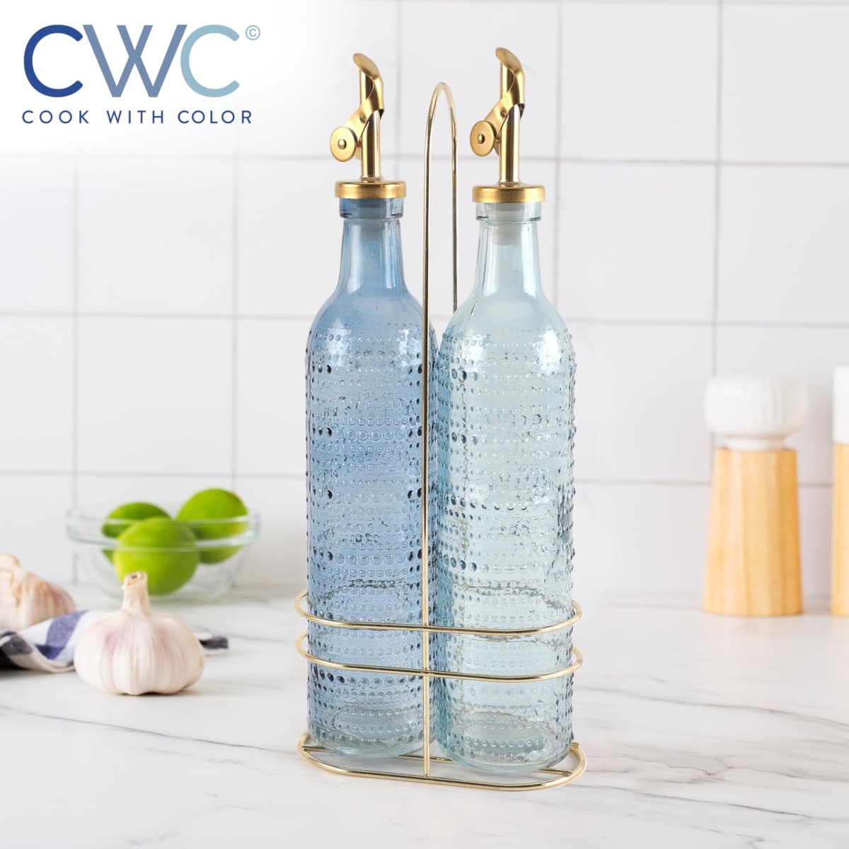 COOK WITH COLOR Glass Olive Oil Bottle Dispenser - 2 Pack- 17oz Oil and Vinegar Cruet - Olive Oil Carafe Decanter for Kitchen thumbnail 5