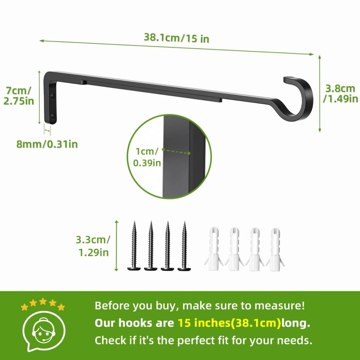 Saffruff 15 Inch 2 Black Pack Heavy Duty Outdoor Plant Hangers, Iron Hanging Plant Brackets for Hanging Plants Outside, Metal Plant Hooks Plant Wall Hooks for Hanging Lantern, Bird Feeder thumbnail 3