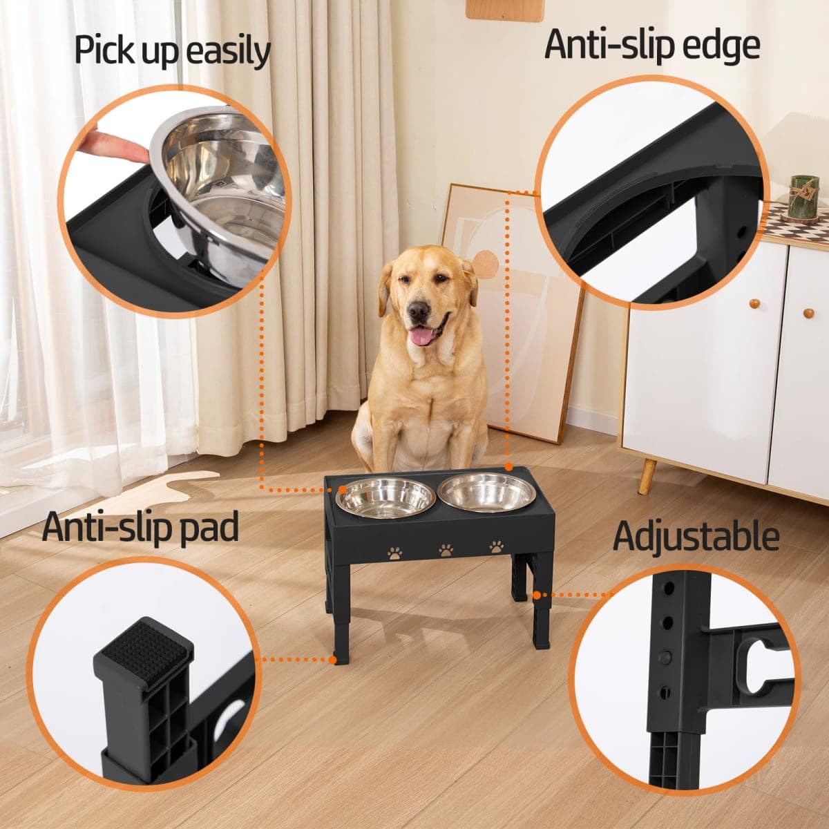 Elevated Dog Bowls with 2 Stainless Steel Bowls, 5-Height Adjustable Stand (3.1", 9" to 12"), for Improved Digestion & Neck Support, Easy Clean, Non-Slip Base Raised Feeder for Medium Large Dogs thumbnail 3