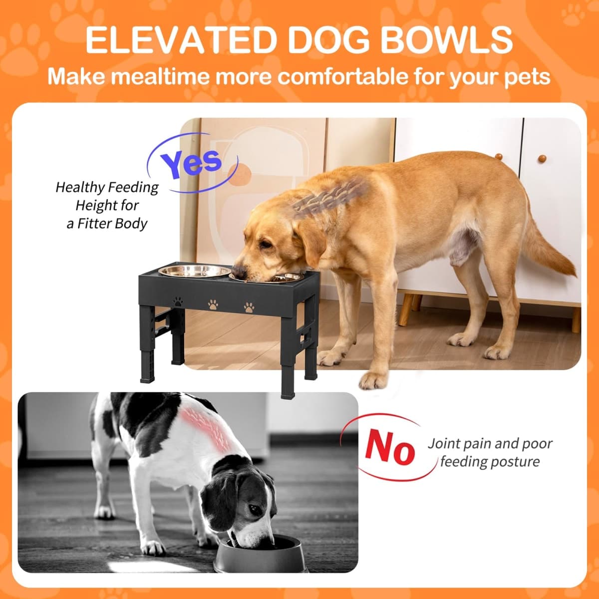 Elevated Dog Bowls with 2 Stainless Steel Bowls, 5-Height Adjustable Stand (3.1", 9" to 12"), for Improved Digestion & Neck Support, Easy Clean, Non-Slip Base Raised Feeder for Medium Large Dogs thumbnail 4