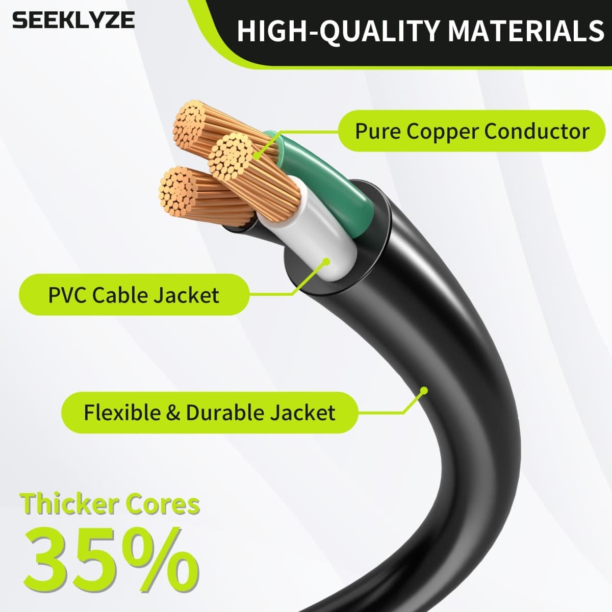 Seeklyze 16/3 Black Extension Cord 6 FT Indoor, Short Extension Cord thumbnail 3