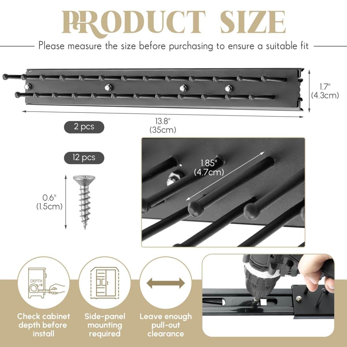 Blulu 2 Pcs Sliding Tie Rack Hanger for Closet, 25 Tie Pull Out Wall Mount Extending Sturdy Metal Belt Organizer Holder for Men Belt Storage, 13.8'' x 1.7'', Black thumbnail 2
