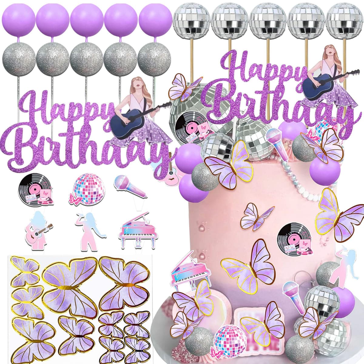 LaVenty Singer Birthday Cake Decoration Party Decorations Birthday Girls Theme Photo Backdrop Era Party Music Fans Lover Party Supplies thumbnail 3