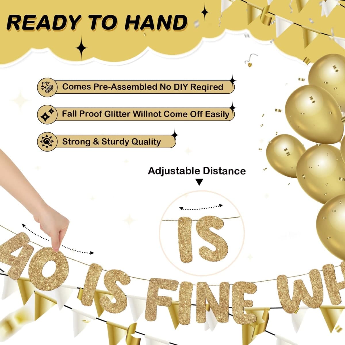 Fulmoon Pre Strung 40 Is Fine When You Look 29 Banner Glitter Happy 40th Birthday Banner Funny 40th Birthday Sign 1985 Party Decorations for Men Women(Champagne Gold) thumbnail 3