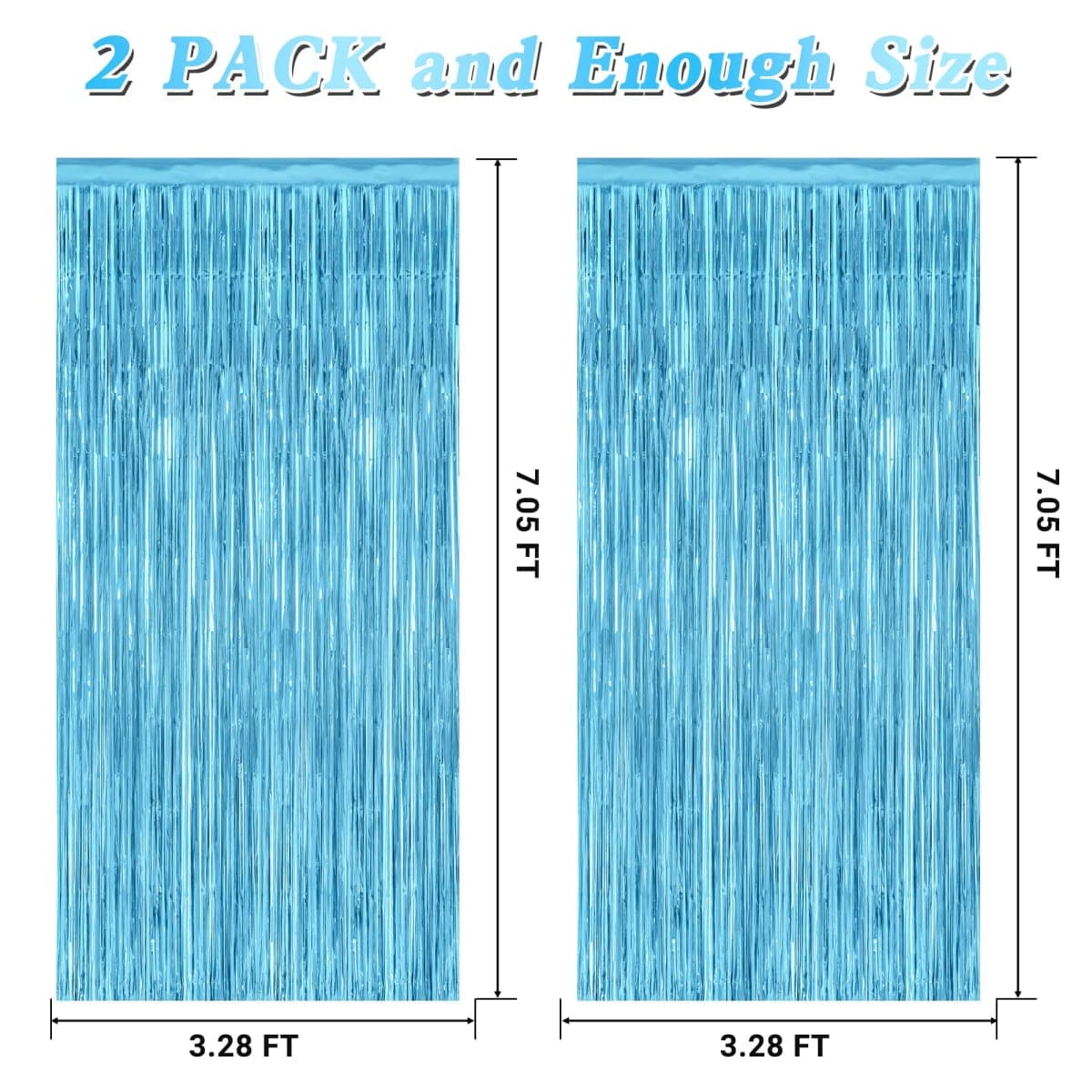 ZATAYE 2 Pack Sky Blue Metallic Fringe Curtains, 3.28 ft x 7.05 ft, Winter Backdrop, Party Streamer, Birthday Party Supplies thumbnail 2