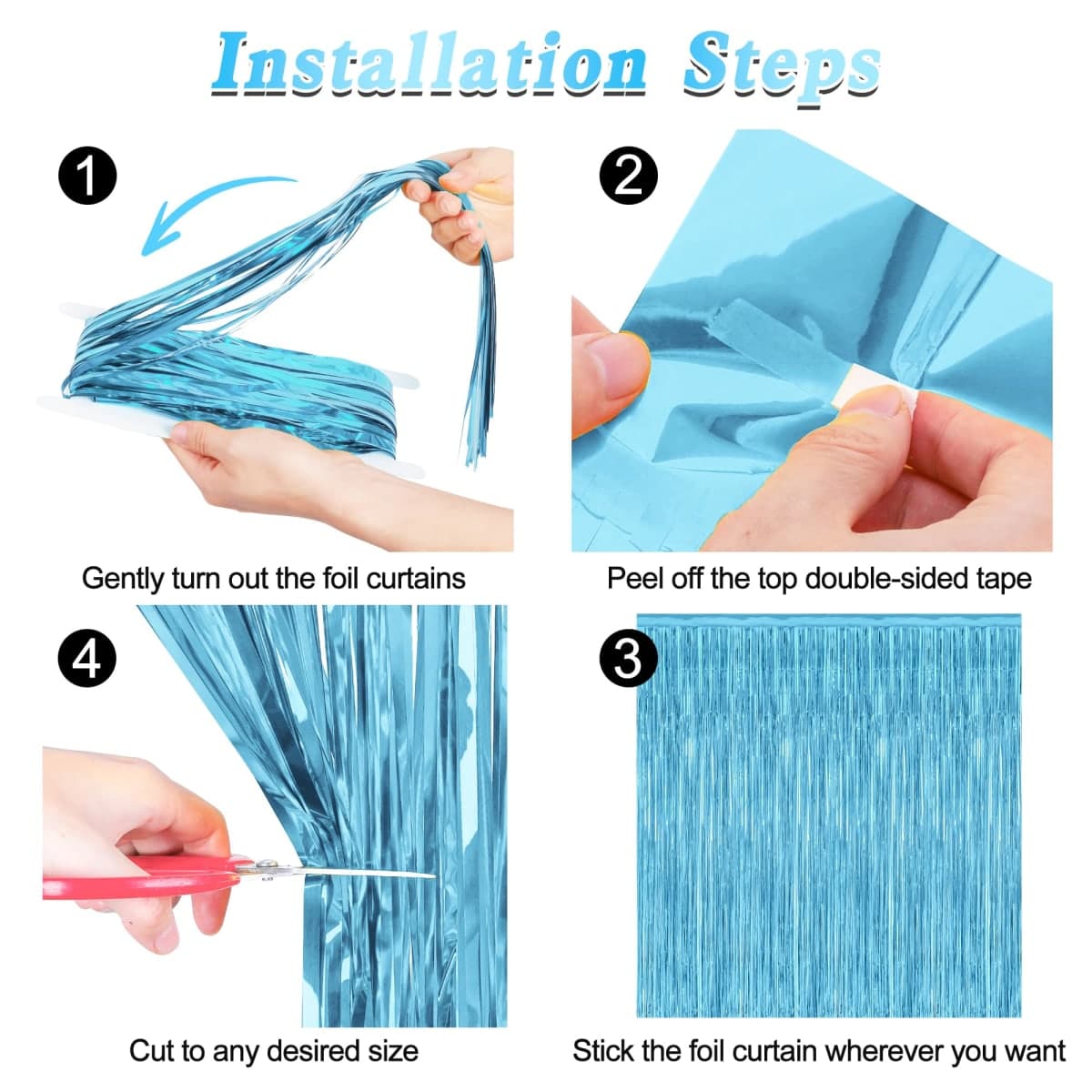 ZATAYE 2 Pack Sky Blue Metallic Fringe Curtains, 3.28 ft x 7.05 ft, Winter Backdrop, Party Streamer, Birthday Party Supplies thumbnail 3