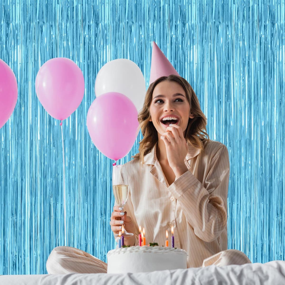 ZATAYE 2 Pack Sky Blue Metallic Fringe Curtains, 3.28 ft x 7.05 ft, Winter Backdrop, Party Streamer, Birthday Party Supplies thumbnail 5