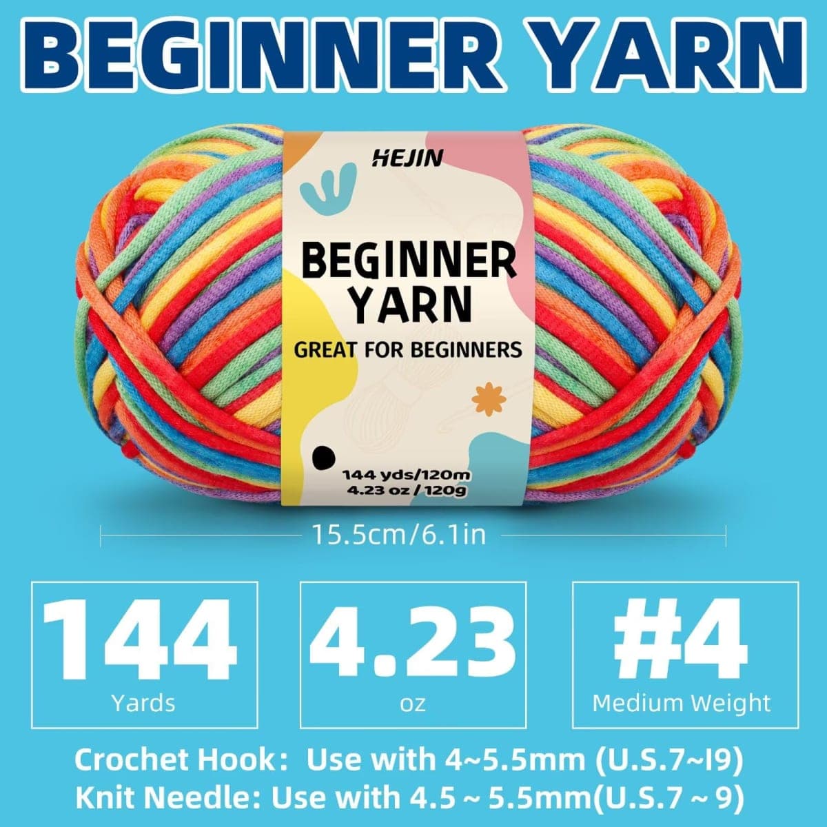 120g Ice Color Yarn for Crocheting and Knitting; Rainbow Yarn for Beginners with Easy-to-See Stitches;Worsted-Weight Medium #4;Yarn for Beginners Crochet Kit Making thumbnail 2
