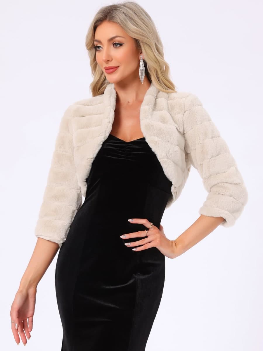 Allegra K Women's Fur Bolero Wedding Open Front Cropped Faux Fur Shrug thumbnail 3