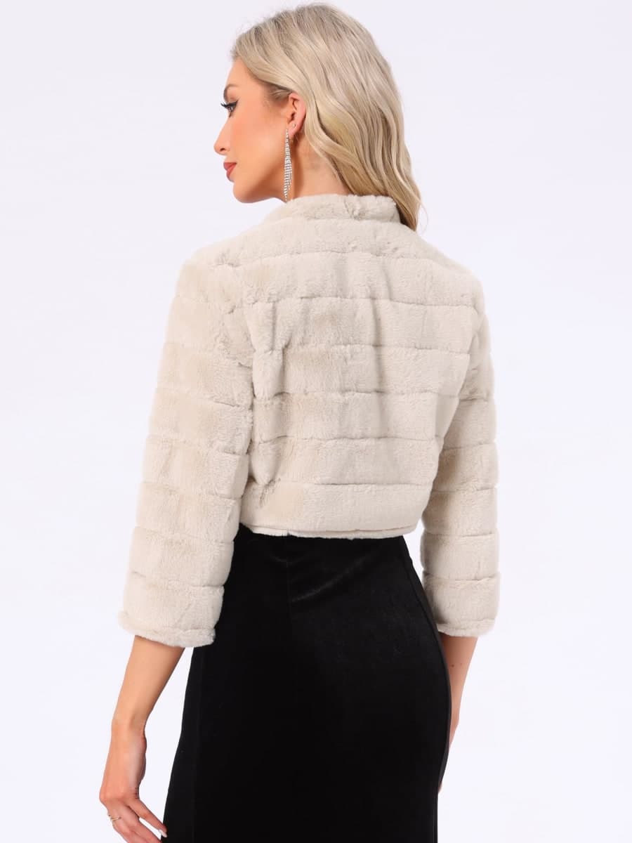 Allegra K Women's Fur Bolero Wedding Open Front Cropped Faux Fur Shrug thumbnail 4