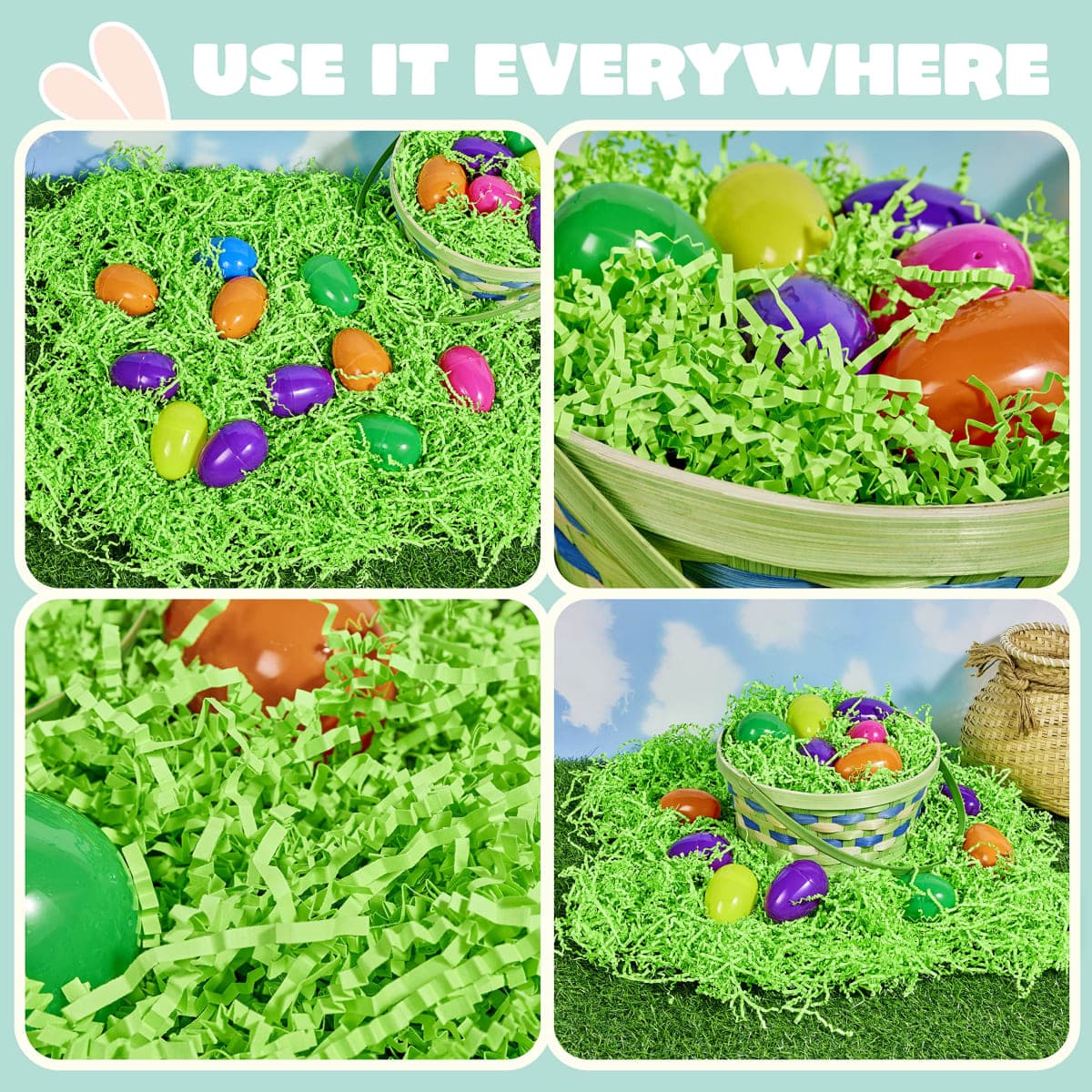 JOYIN 0.75 LB Easter Grass Gift Wrap Crinkle Filler Paper Shred (Light Green) for Basket Boxes Bags Filling, Gift Wrapping, Birthday Party Decoration, Easter Egg Hunt, Bridesmaid Party Favors(12 oz) thumbnail 3