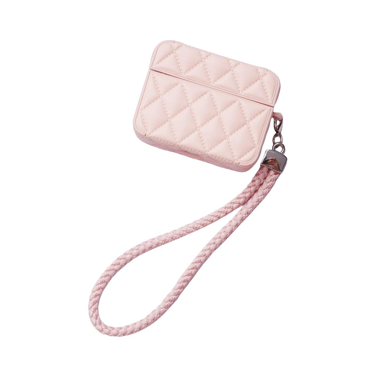 Earphone Case for AirPods 4, Elegant Classical Diamond PU Leather Surface Earphone Case Soft Silicone Case, AirPods 4 Cover Protective Case Skin Protector for Earbuds +Lanyard-Pink — image 1