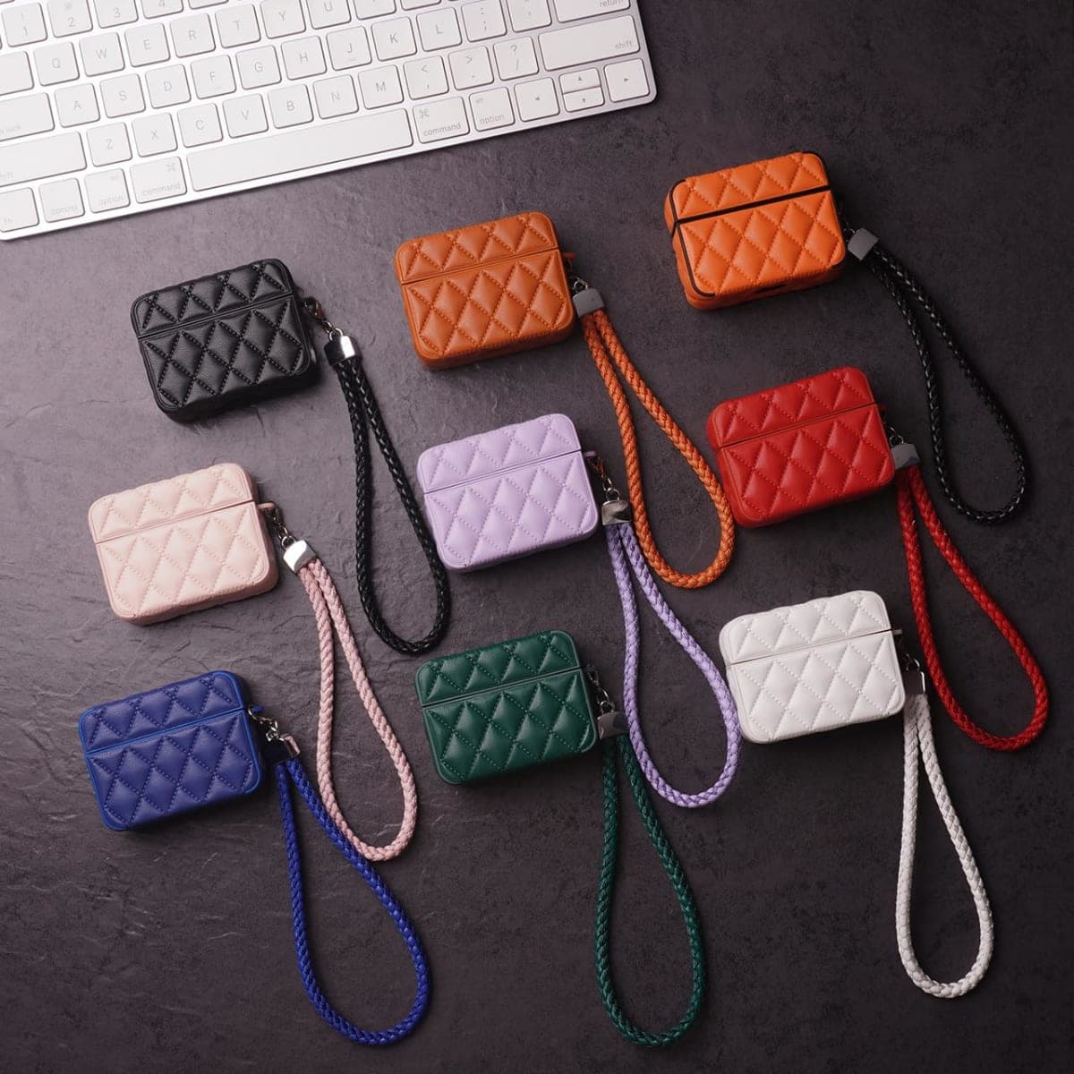 Earphone Case for AirPods 4, Elegant Classical Diamond PU Leather Surface Earphone Case Soft Silicone Case, AirPods 4 Cover Protective Case Skin Protector for Earbuds +Lanyard-Pink thumbnail 2