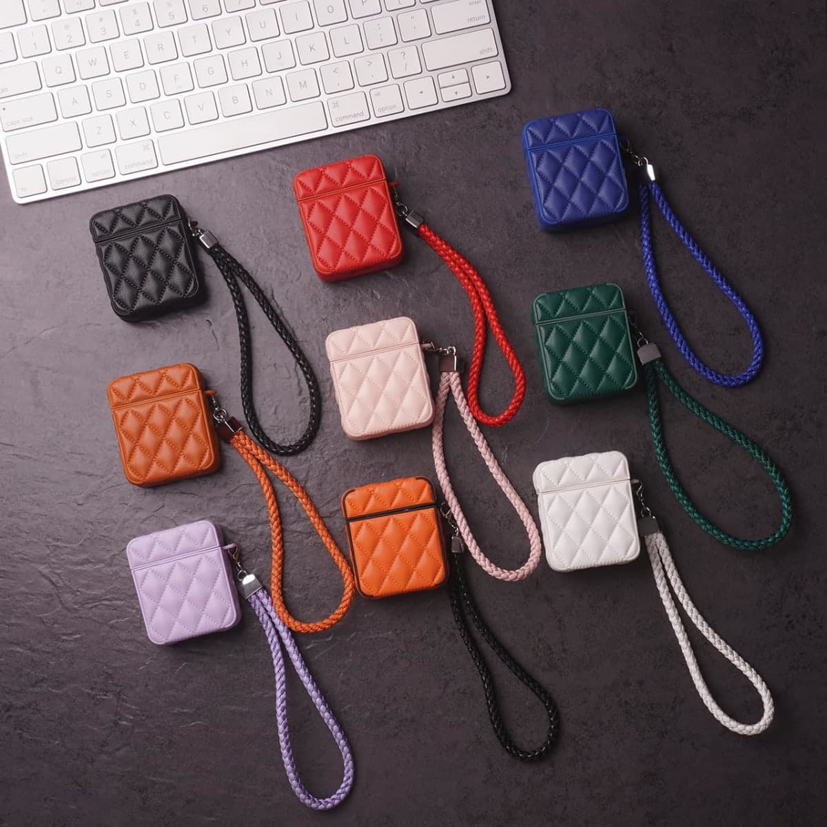 Earphone Case for AirPods 4, Elegant Classical Diamond PU Leather Surface Earphone Case Soft Silicone Case, AirPods 4 Cover Protective Case Skin Protector for Earbuds +Lanyard-Pink thumbnail 3