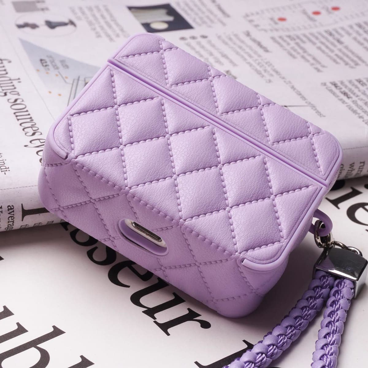 Earphone Case for AirPods 4, Elegant Classical Diamond PU Leather Surface Earphone Case Soft Silicone Case, AirPods 4 Cover Protective Case Skin Protector for Earbuds +Lanyard-Pink thumbnail 4